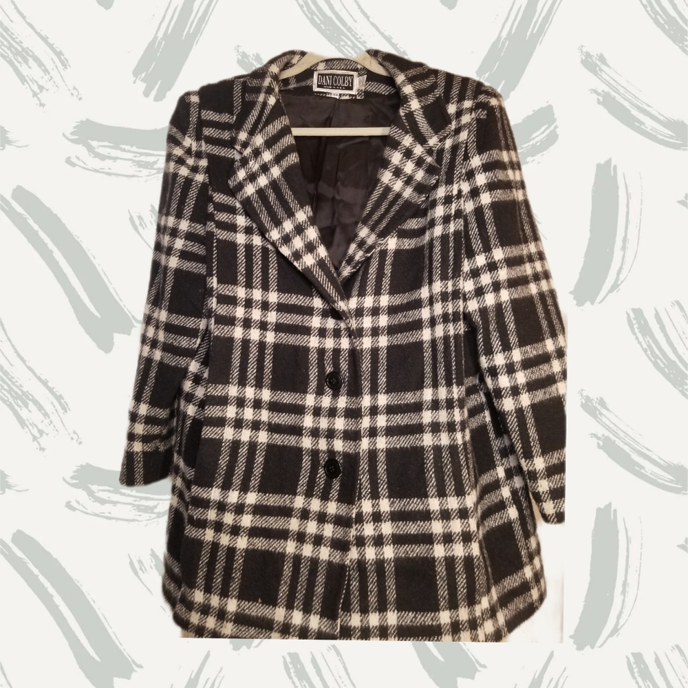 80s Black White Check pattern Oversize Blazer